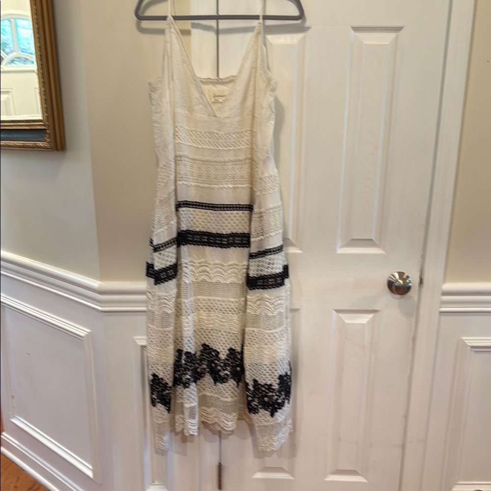 Anthropologie Cream and Black Lace Midi Dress